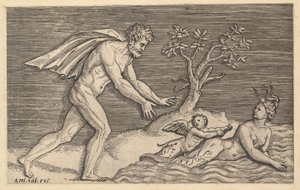 Speculum Romanae Magnificentiae: Nackter Mann verfolgt eine Najade, ca. 1515-1527 von Marco Dente
