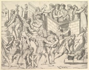 Speculum Romanae Magnificentiae: Römische Soldaten befestigen ihr Lager, aus Trajan..., 16. Jahrhundert