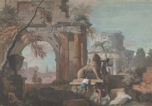 Capriccio mit römischen Ruinen, ca. 1700-1730 von Marco Ricci