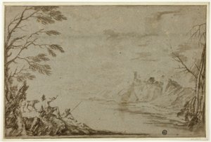 Jäger mit Hund am Fluss von Marco Ricci