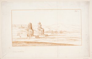 Illustration zu "Zeichnungen einiger Ruinen und kolossaler Statuen in Theben in Ägypten mit einem Bericht über den Ruhm in einem Brief an die Royal Society", London 1741