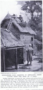 Bombadier King bei der Artilleriebeobachtung vom Dach einer Scheune über den Fluss Lys Oktober 1914 von Margaret Dovaston