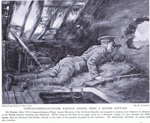 Company Sergeant Major Barwick schießt aus einer zerstörten Hütte in Ghehuvelt im Oktober 1914 von Margaret Dovaston