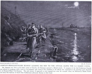 Company Sergeant Major Seaman führt seine Männer entlang des La Basse Kanals im Februar 1915 von Margaret Dovaston