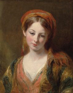 Porträt eines jungen Mädchens, vermutlich Henrietta Carpenter, Brustbild, in orientalischer Kleidung, 1839 von Margaret Sarah Carpenter