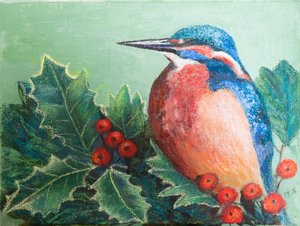 Eisvogel auf Beeren, 2022 von Margo Starkey