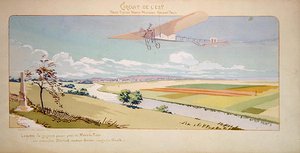 Graf Charles de Lambert in einem Bleriot-Eindecker fliegt den West Circuit, veröffentlicht von Mabileau, Paris von Marguerite (fl.1909 14) Montaut