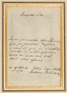 Autographenbrief an Thérèse oder Barbe Durieux, datiert 19. April 1770 von Maria Antonia Josepha Johanna von Habsburg Lothringen