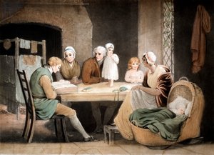 Drei Generationen hören eine Lesung aus der Familienbibel, um 1800 von Maria Spilsbury
