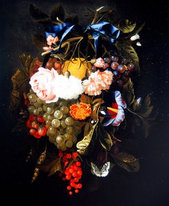 Ein Blumen- und Früchtekranz von Maria van Oosterwyck