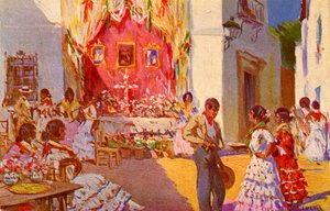 Straßenaltar für das Fest der Kreuz von Mai. Sevilla, Spanien von Mariano Bertuchi