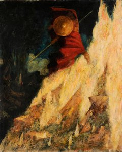 Die Walküre. Wotan schlägt mit dem Speer auf den Felsen, ca. 1895