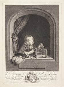 Ein Junge mit einem Vogelkäfig am Fenster von Marie Louise Adélaïde Boizot