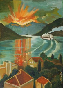 Lebendiger Fjordkreuzfahrt Sonnenuntergang