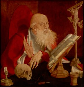Der heilige Hieronymus in seiner Zelle, von Reymerswaele, Marinus Claesz, van (ca. 1490-nach 1567). Öl auf Holz, ca. 1545. Dimension: 84,3x82,5 cm. Muzeul National Brukenthal, Sibiu