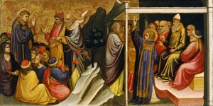 Predella-Panel: Heiliger Stephan vor dem Hohenpriester und den Ältesten des Sanhedrin