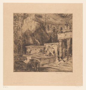 Elefanten und Figuren bei einem Tempel
