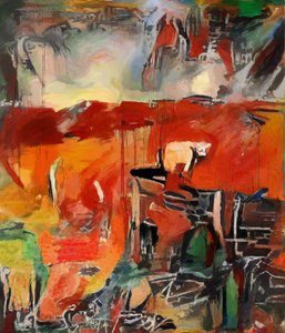 Rote Landschaft mit Kuh