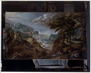 Landschaft mit einem Eisenwerk von Marten van Valckenborch