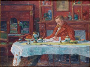 Émile Verhaeren 1855-1918 am Tisch, 1900 von Marthe Verhaeren