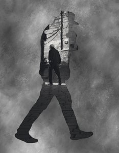 Silhouette eines alten Mannes beim Gehen von Martin Agius