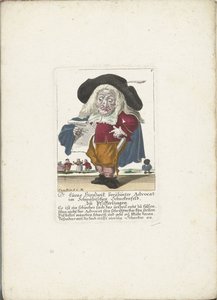Der Zwerg Lucas Hirnzwik als Anwalt, ca. 1710 (Dr. Lucas Hirnzwik, berühmter Advokat im Schwäbischen Schnekenfeld, zu Pfifferlingen) (Il Callotto resurcitato oder Neu eingerichtes Zwerchen Cabinet) von Martin Engelbrecht (attributed to)