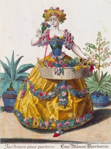 Gärtner, Stich aus Assemblage des nouveau manouvries habilles von Martin Engelbrecht (1684-1756), Deutschland