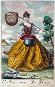Beruf: Ein Fisch. Gravur von Martin Engelbrecht (1684-1756), in "Neue Versammlung der bekleideten Handwerker" 18. Jahrhundert, Deutschland. Paris, Dekorative Künste von Martin Engelbrecht