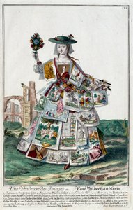 Beruf: Eine Bildverkäuferin. Kupferstich von Martin Engelbrecht, in „Neue Versammlung der Manouvries Habilles“ 18. Jahrhundert, Deutschland. Paris, Kunstgewerbemuseum von Martin Engelbrecht