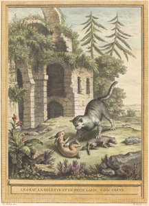 Die Katze, das Wiesel und der Hase von Martin Marvie after Jean Baptiste Oudry