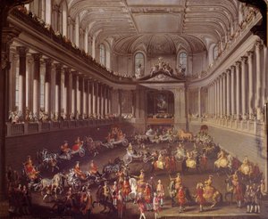 Karussell der spanischen Manege von Wien zur Feier der französischen Niederlage in Prag 1763, Marie Therese von Österreich (1717-1780) ist auf dem weißen Pferd dargestellt Gemälde der Schule von Martin Meytens (1695-1770) 18. Jahrhundert Wien. Kunsthistor von Martin Meytens the Younger