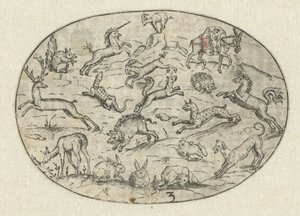 Oval mit achtzehn Tieren