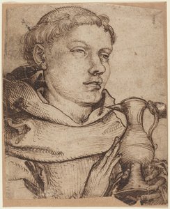 Büste eines Mönchs, der bei der Kommunion assistiert von Martin Schongauer