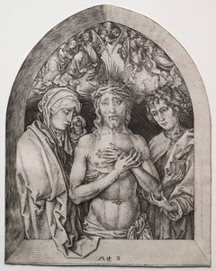 Christus als der Schmerzensmann zwischen der Jungfrau und St. Johannes von Martin Schongauer