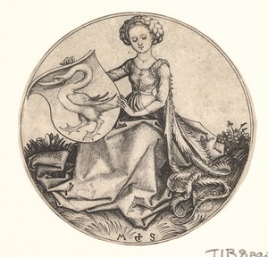 Schild mit Schwan, gehalten von einer Frau, ca. 1435-1491 von Martin Schongauer
