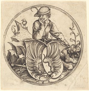 Schild mit Flügeln, gehalten von Bauer von Martin Schongauer