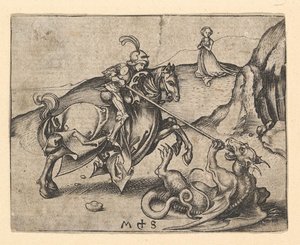 St. Georg tötet den Drachen, ca. 1435-1491 von Martin Schongauer