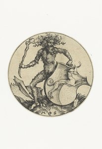 Wappen mit einem Hund, gehalten von einem wilden Mann mit einer Keule von Martin Schongauer