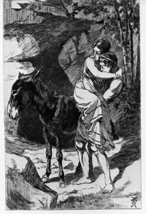 Lucius verwandelt sich versehentlich in einen Esel. Metamorphosen (Goldener Esel oder Asinus aureus), Roman geschrieben von Apulee (Lucius Apuleius) (um 125-um 180) im 2. Jahrhundert. Radierung Wasser von Martin Van Maele