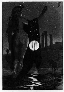 Photis verwandelte Lucius versehentlich in einen Esel. Les Metamorphoses (Goldener Esel oder Asinus aureus), Roman von Apuleius (Lucius Apuleius) (ca. 125-ca. 180) im 2. Jahrhundert. Radierung von Martin Van Maele