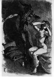 Photis verwandelte Lucius versehentlich in einen Esel. Die Metamorphosen (Goldener Esel oder Asinus aureus), ein Roman von Apuleius (Lucius Apuleius) (um 125-um 180) im 2. Jahrhundert. Radierung von Martin Van Maele von Martin van Maele