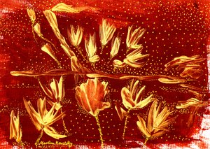 Landschaft mit Blumen und Sternenhimmel Braun Gold von Martina Konitzky
