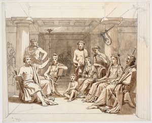 Antike Szene, vermutlich Odysseus, der den Phaiaken von seinen Erlebnissen erzählt von Martinus Rørbye