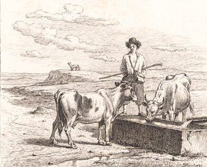 Ein Hirtenjunge an einem Wassertrog. Illustration zu Chr. Winther "Fünfundzwanzig Bilder für kleine Kinder"