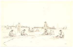 Fischer flicken Netze am Strand, Skagen