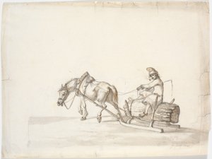 Pferdeschlitten mit einem Mann auf einem Bündel Schilfrohr [?] von Martinus Rørbye