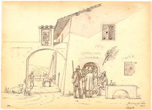 Italiener vor einer Käserei von Martinus Rørbye