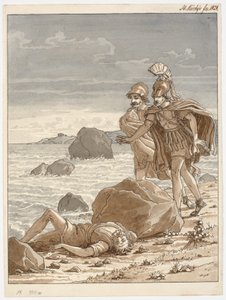 Zwei Krieger finden einen Mann, der an den Strand gespült wurde von Martinus Rørbye