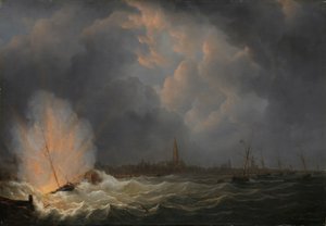 Die Explosion des Kanonenbootes Nr. 2 unter dem Kommando von Jan van Speijk vor Antwerpen, 5. Februar 1831