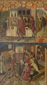 Der heilige Christophorus verabschiedet sich vom König, der Satan fürchtete, der heilige Christophorus und seine Bekehrten, 1480-85 von Martín de Soria